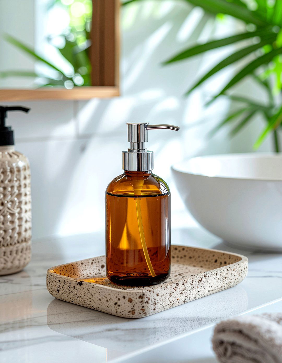 Glass Soap Dispenser - 30 bathroom high-low mixing ideas