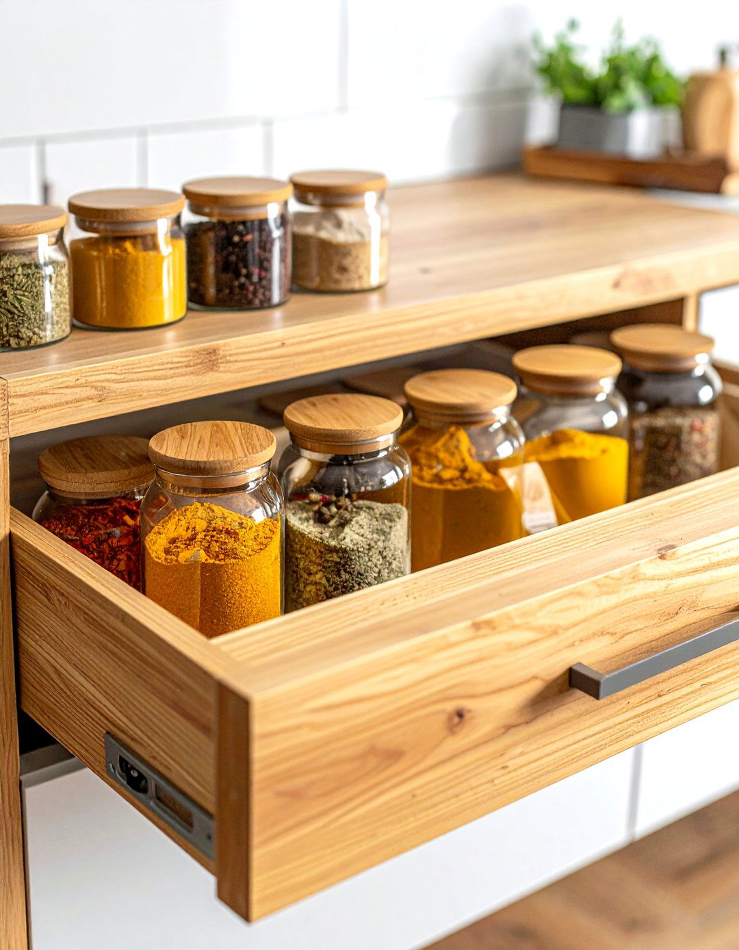 Glass Spice Jars With Bamboo Lids - 30 spice drawer kitchen ideas