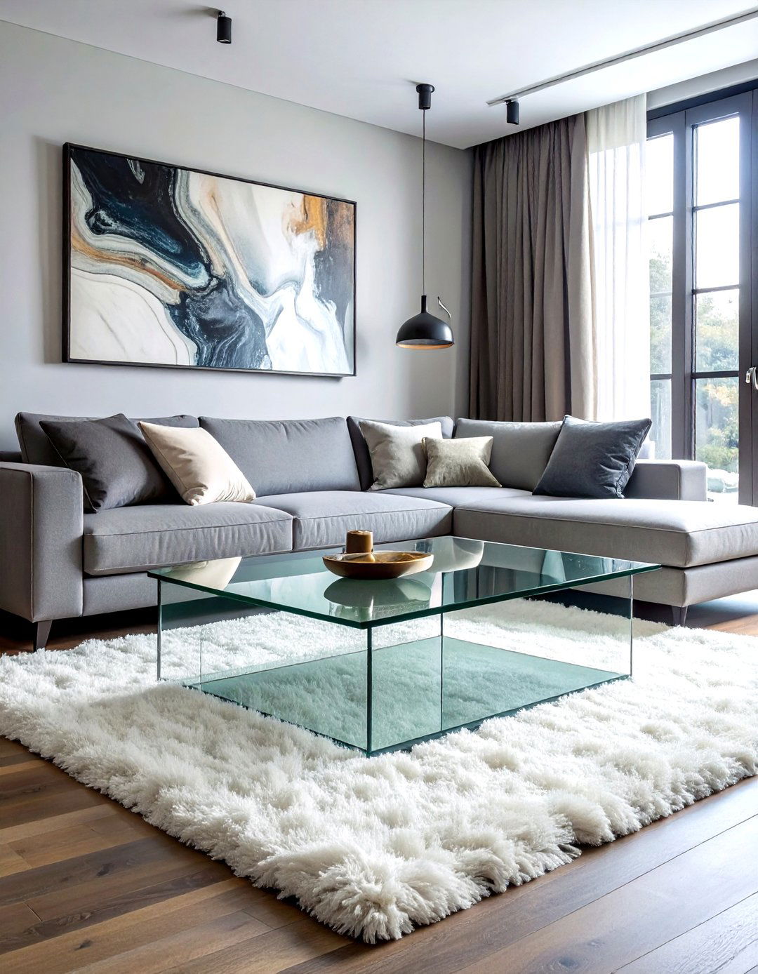 Glass Table On Shag Rug - 30 mixed texture decor ideas