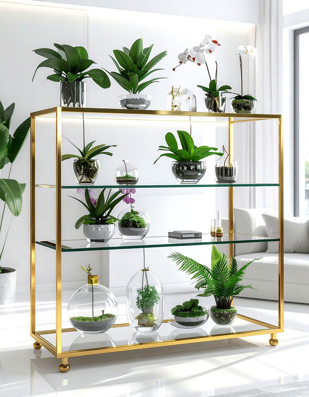 Glass Tiered Plant Shelf - 30 living room plant shelves