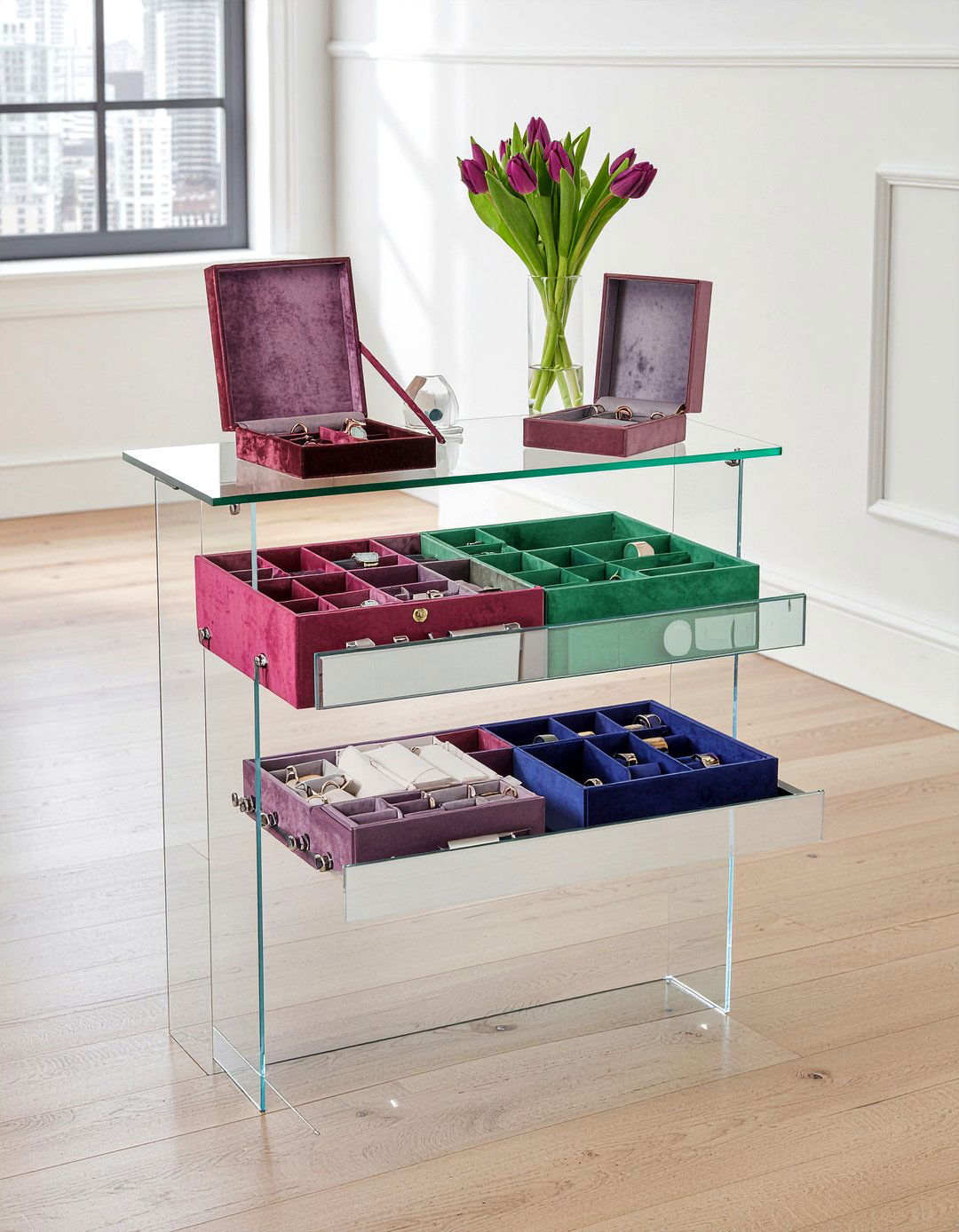 Glass Top Jewelry Dresser - 30 bedroom jewelry storage ideas