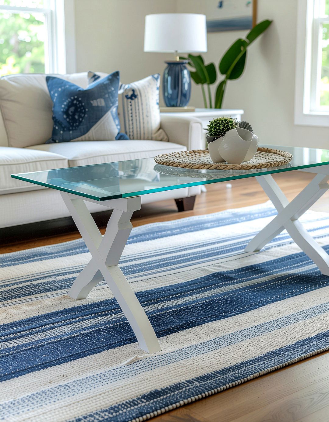 Glass Top Trestle Table - 30 living room coastal furniture ideas