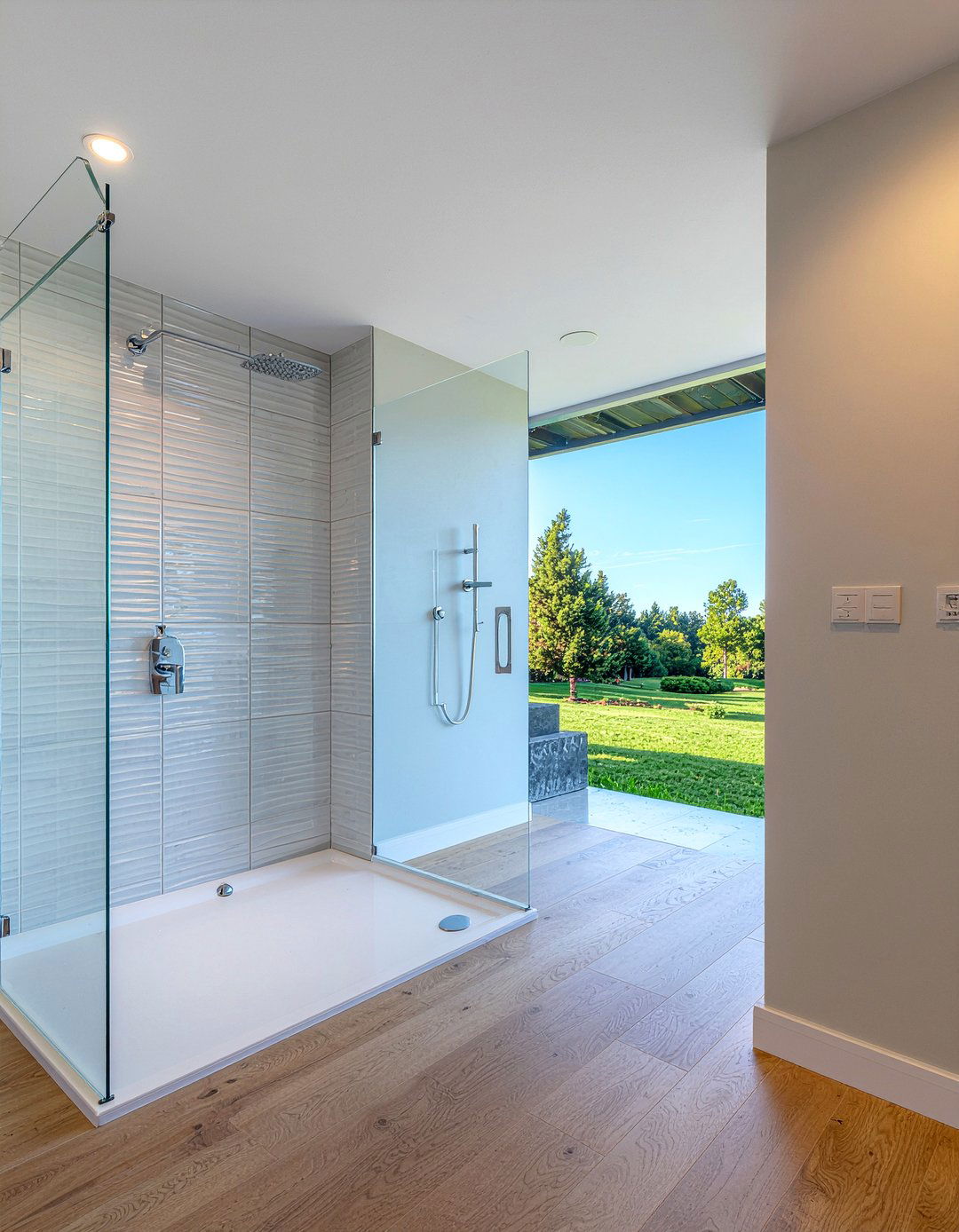 Glass and Fluted Tile Partition - 30 fluted tile bathroom ideas