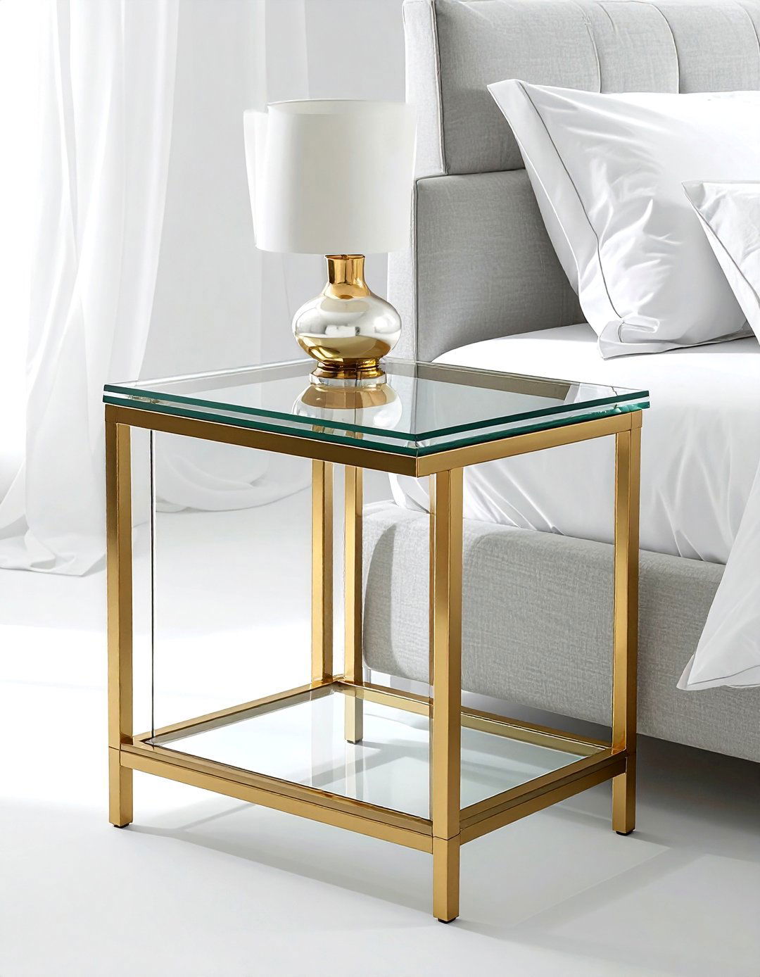 Glass and brass nightstand - 30 mixed material bedroom ideas