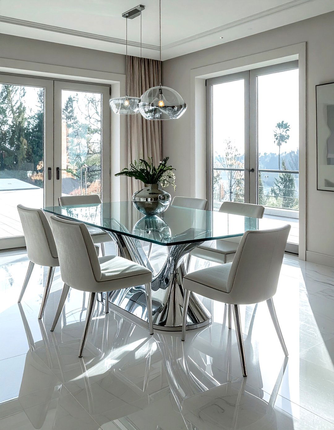 Glass and silver dining room - 30 silver accent dining room ideas