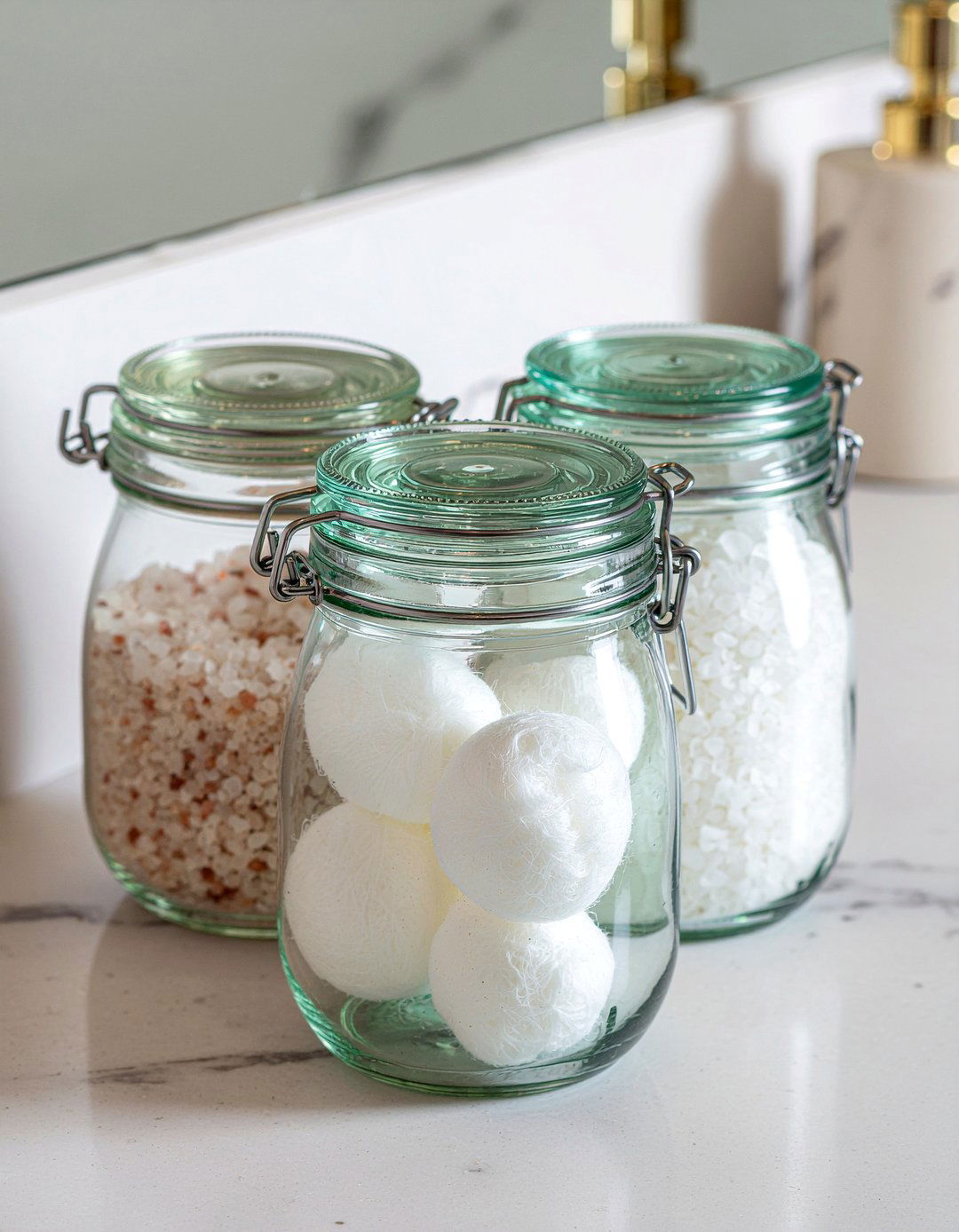 Glass apothecary jars - 30 bathroom easy update ideas