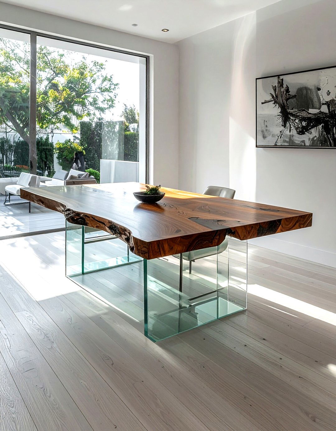 Glass base live edge table - 30 live edge dining table ideas