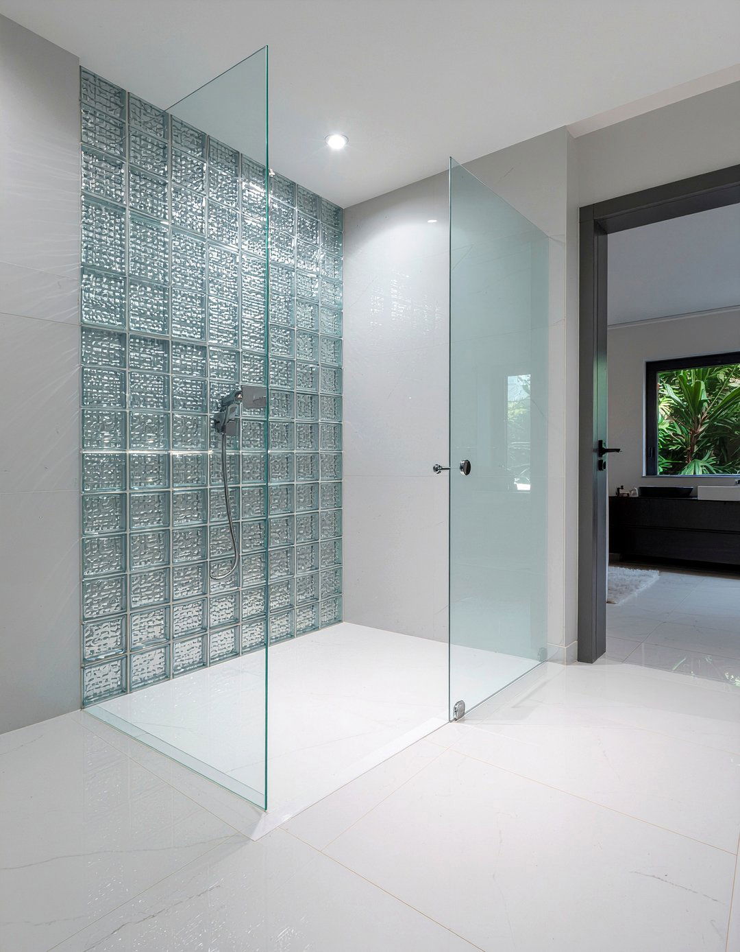 Glass brick walk in shower - 30 glass bathroom ideas