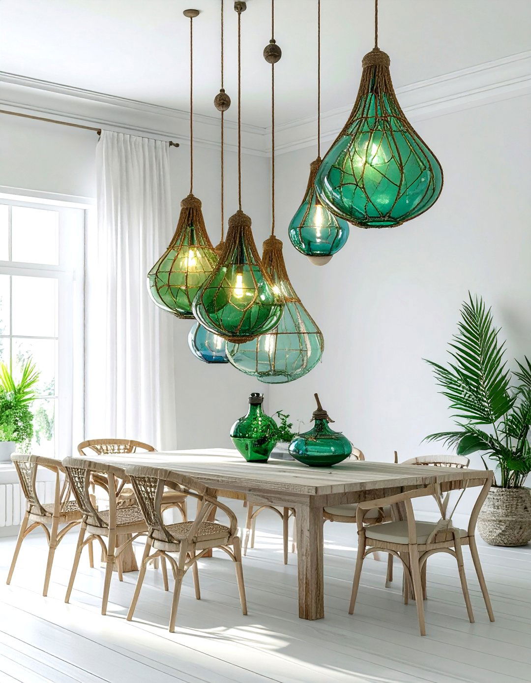 Glass buoy lights - 30 nautical dining room ideas