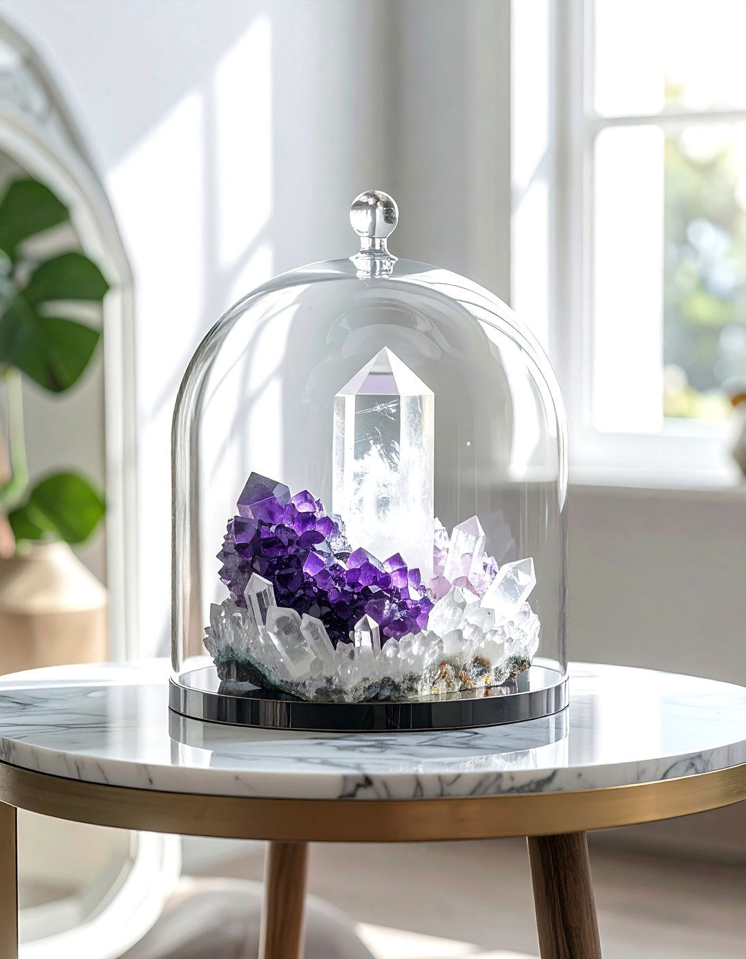 Glass cloche with crystals - 30 curiosity decor ideas