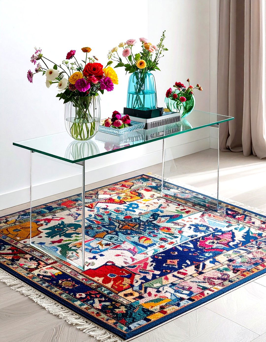 Glass console table arrangement - 30 console table decor ideas