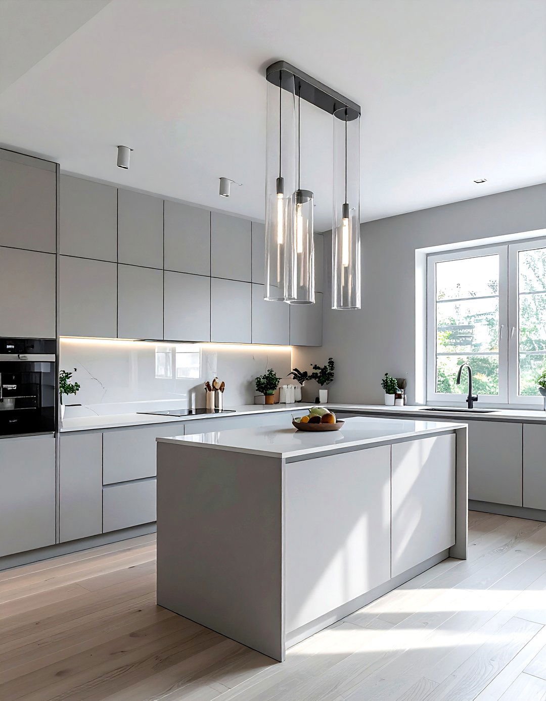 Glass cylinder pendant - 30 kitchen island pendant ideas