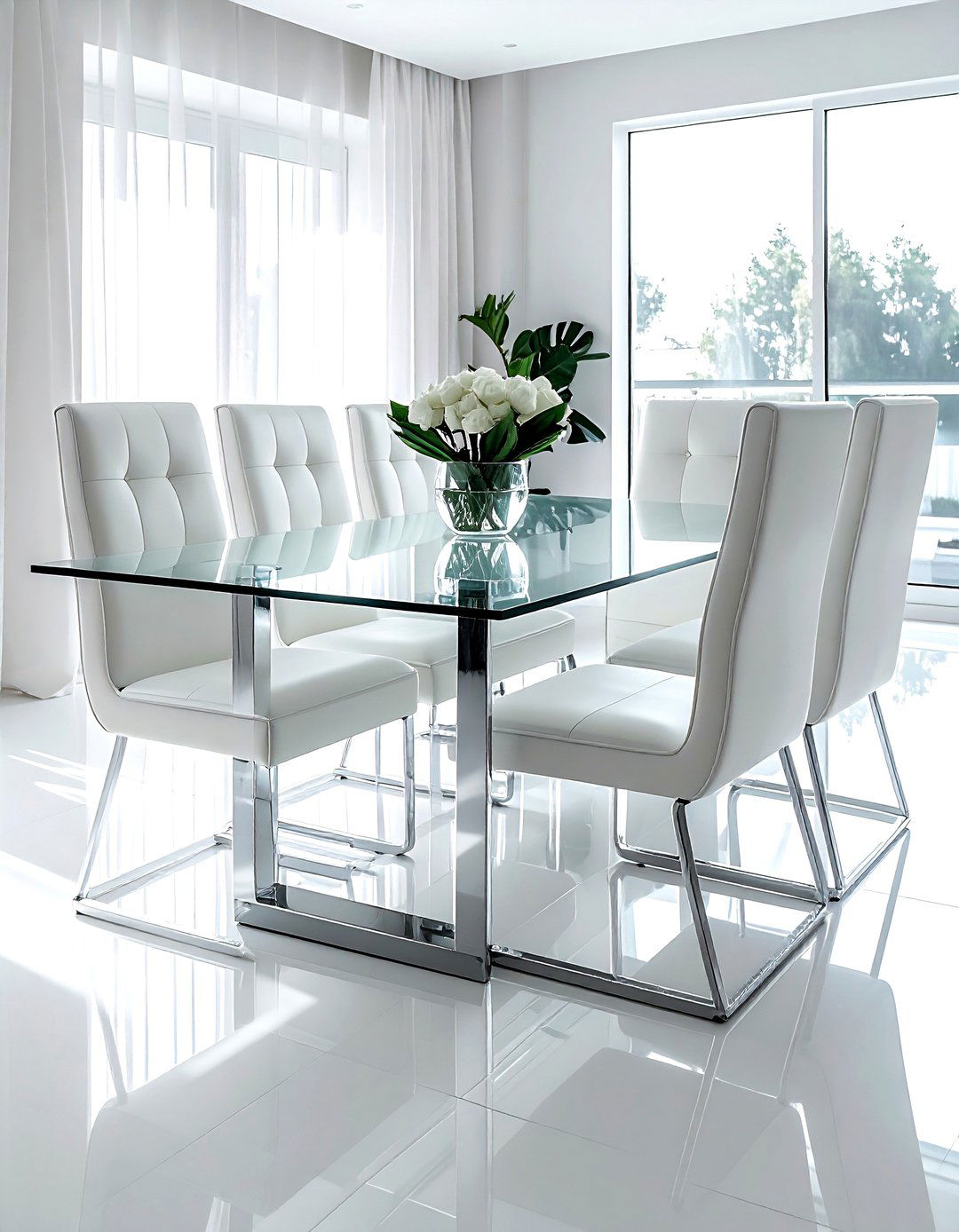 Glass dining table - 30 bright decor ideas