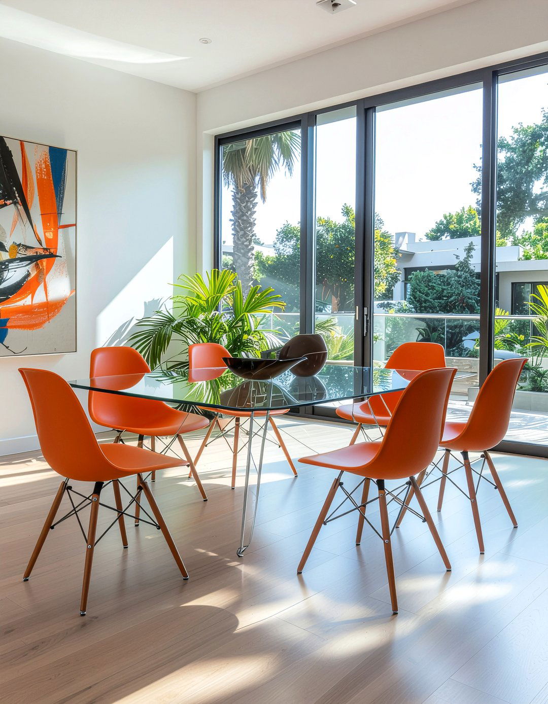 Glass dining table with Eames chairs - 30 Eames dining chair ideas