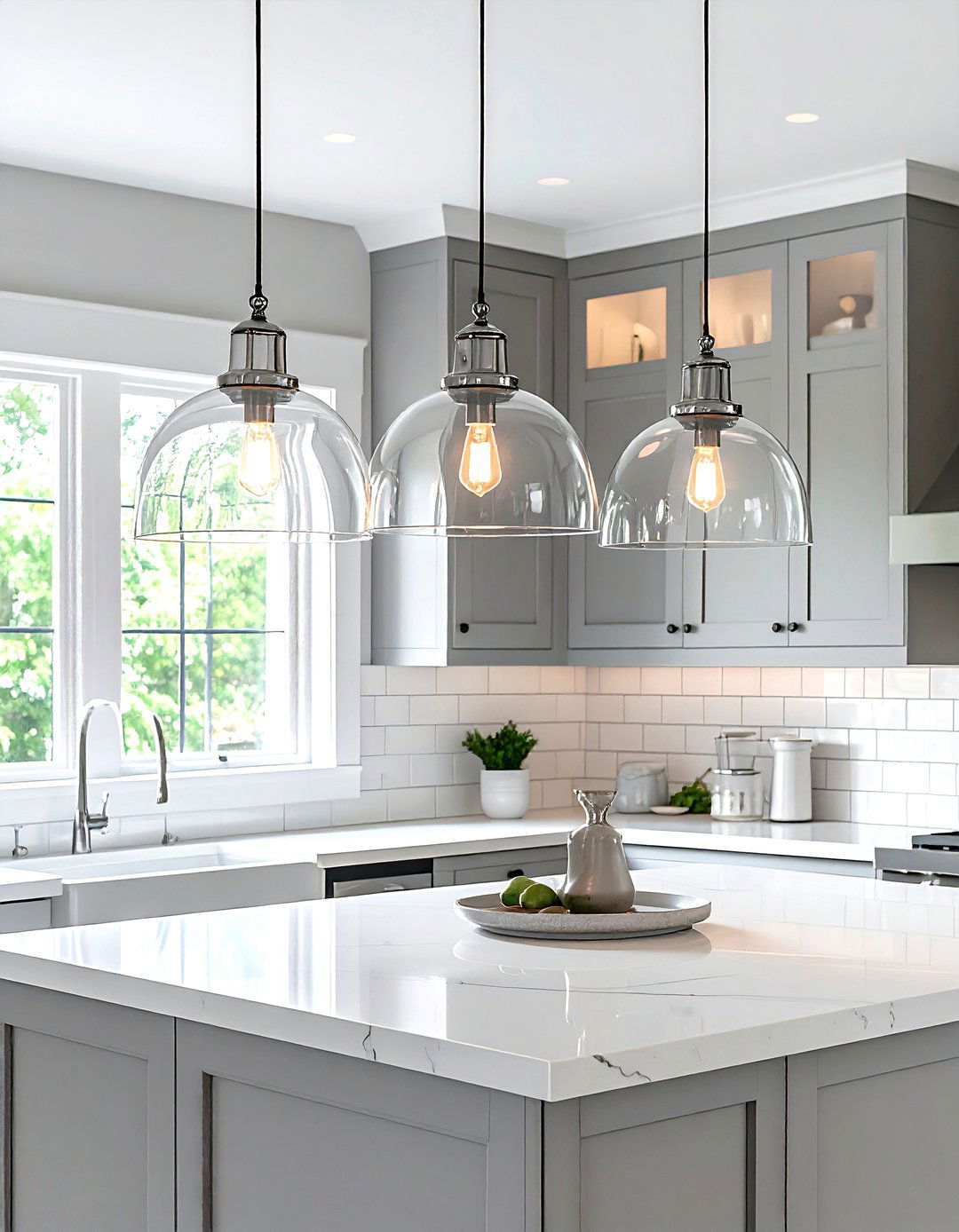 Glass dome pendant light - 30 kitchen lamp ideas