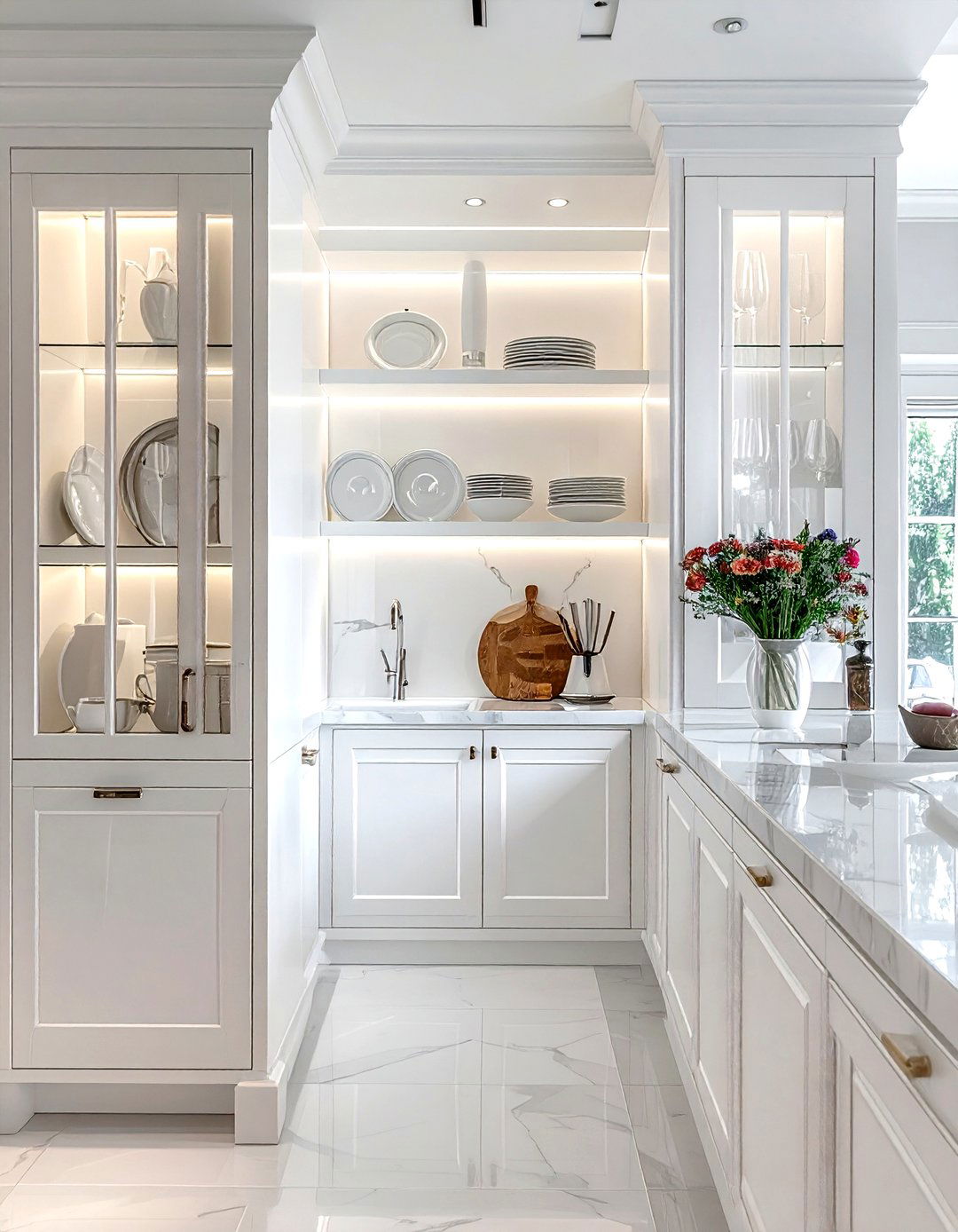 Glass door cabinets - 30 white kitchen decor ideas
