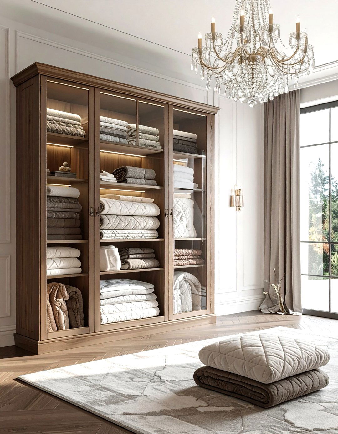 Glass door storage cabinet - 30 living room blanket storage ideas