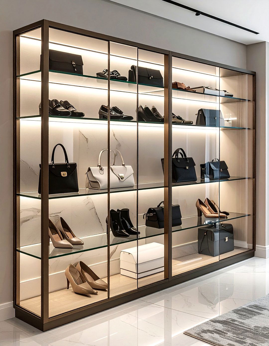 Glass front accessory shelf - 30 bedroom closet organization