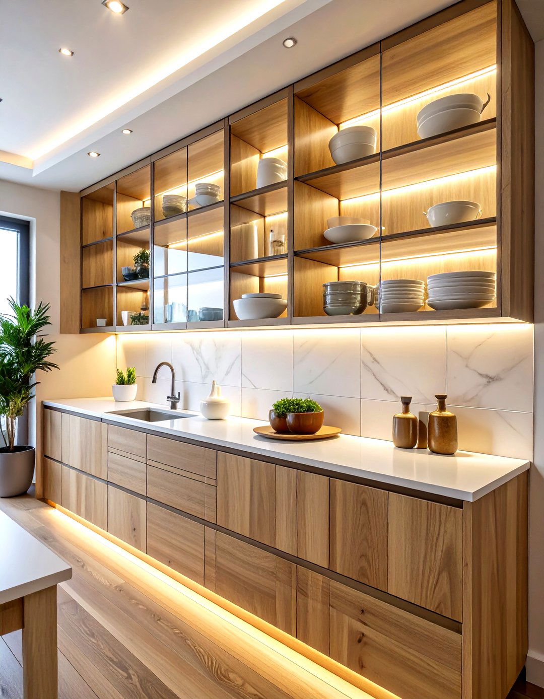 Glass front cabinet lighting - 30 kitchen LED lighting ideas