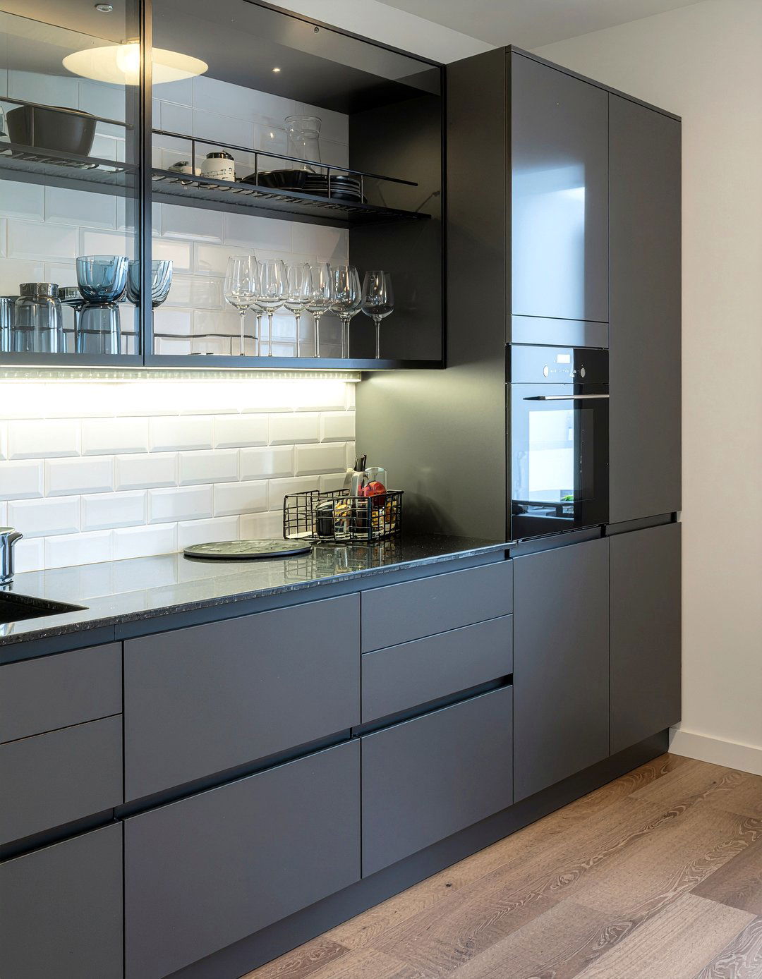 Glass front cabinets - 30 industrial kitchen ideas