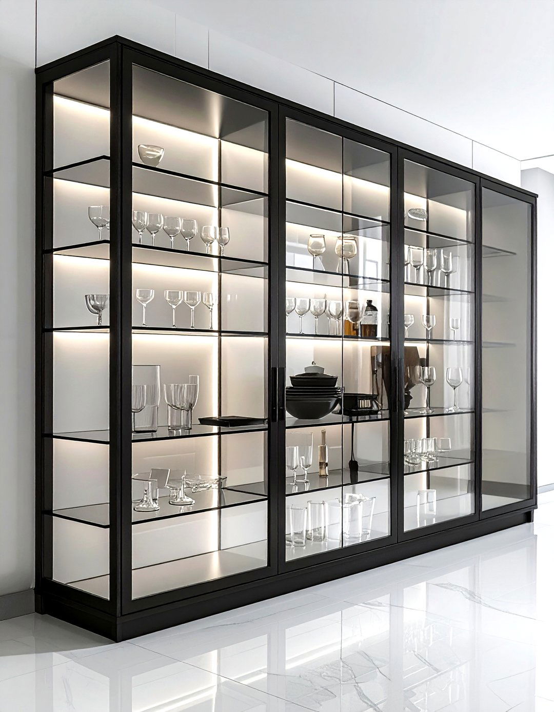 Glass front cabinets - 30 minimalist kitchen ideas