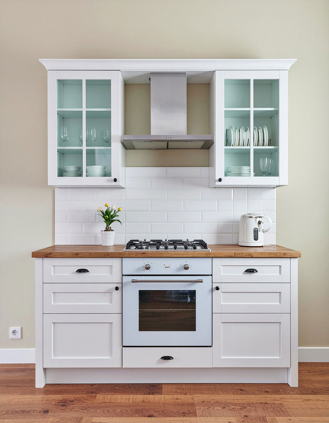 Glass front cabinets - 30 modern farmhouse kitchen ideas