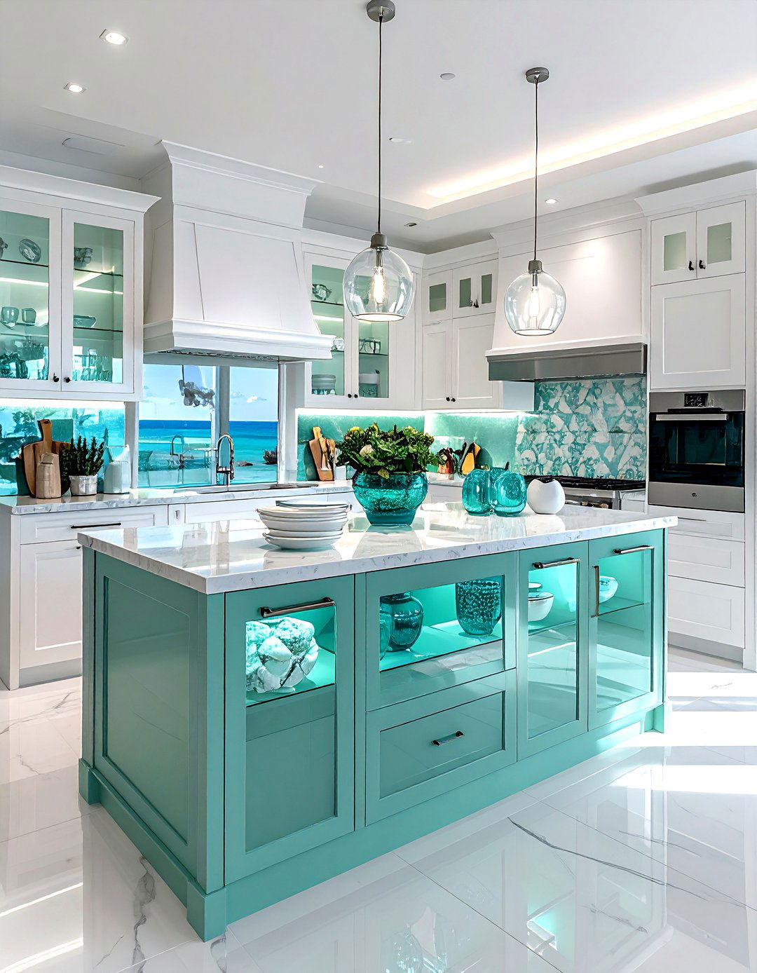 Glass front coastal kitchen - 30 coastal kitchen ideas