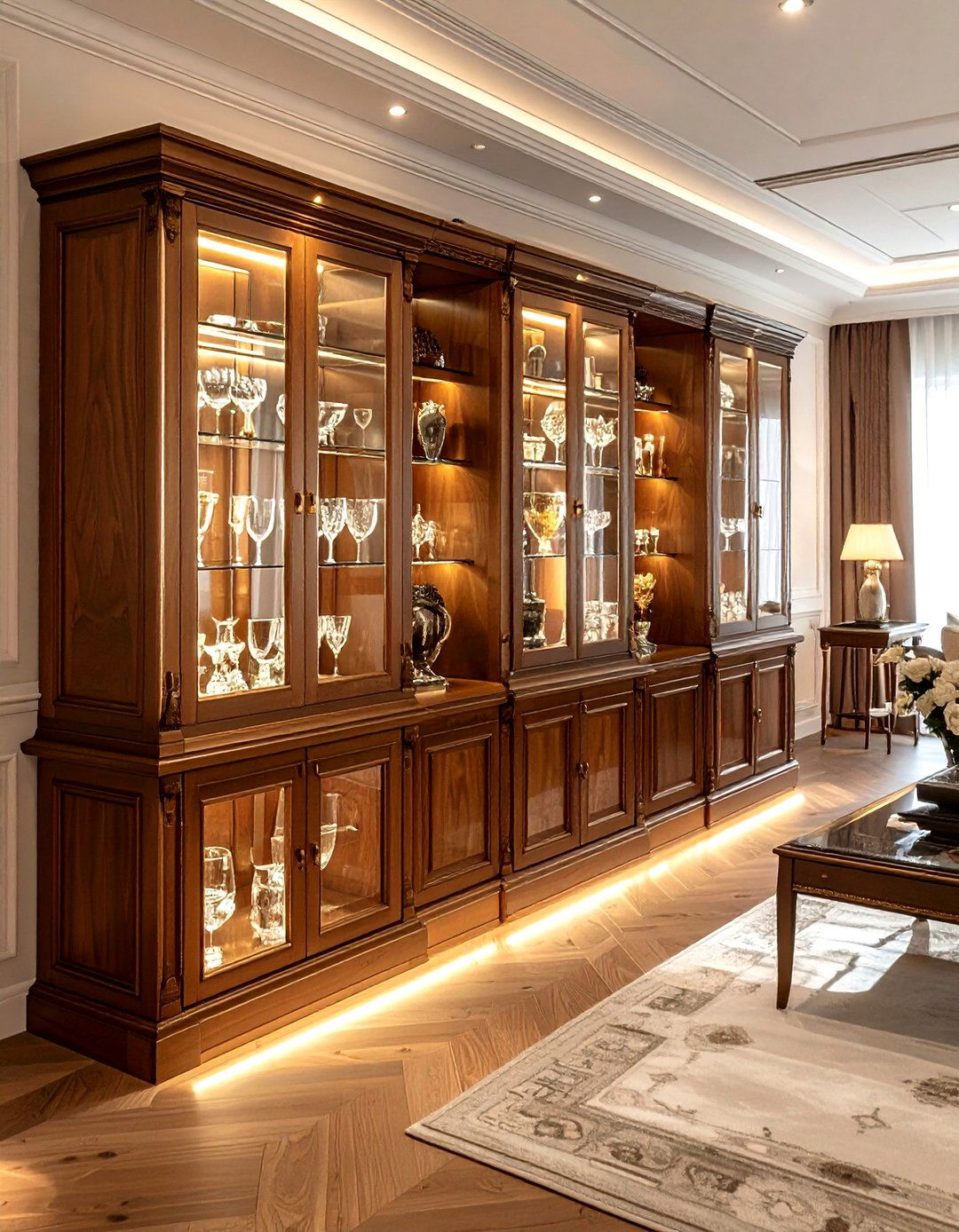 Glass front display cabinets - 30 living room built-in ideas