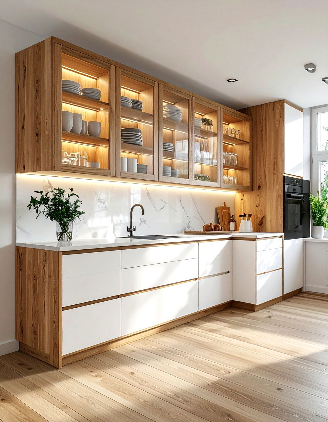 Glass front kitchen cabinets - 30 Nordic kitchen ideas