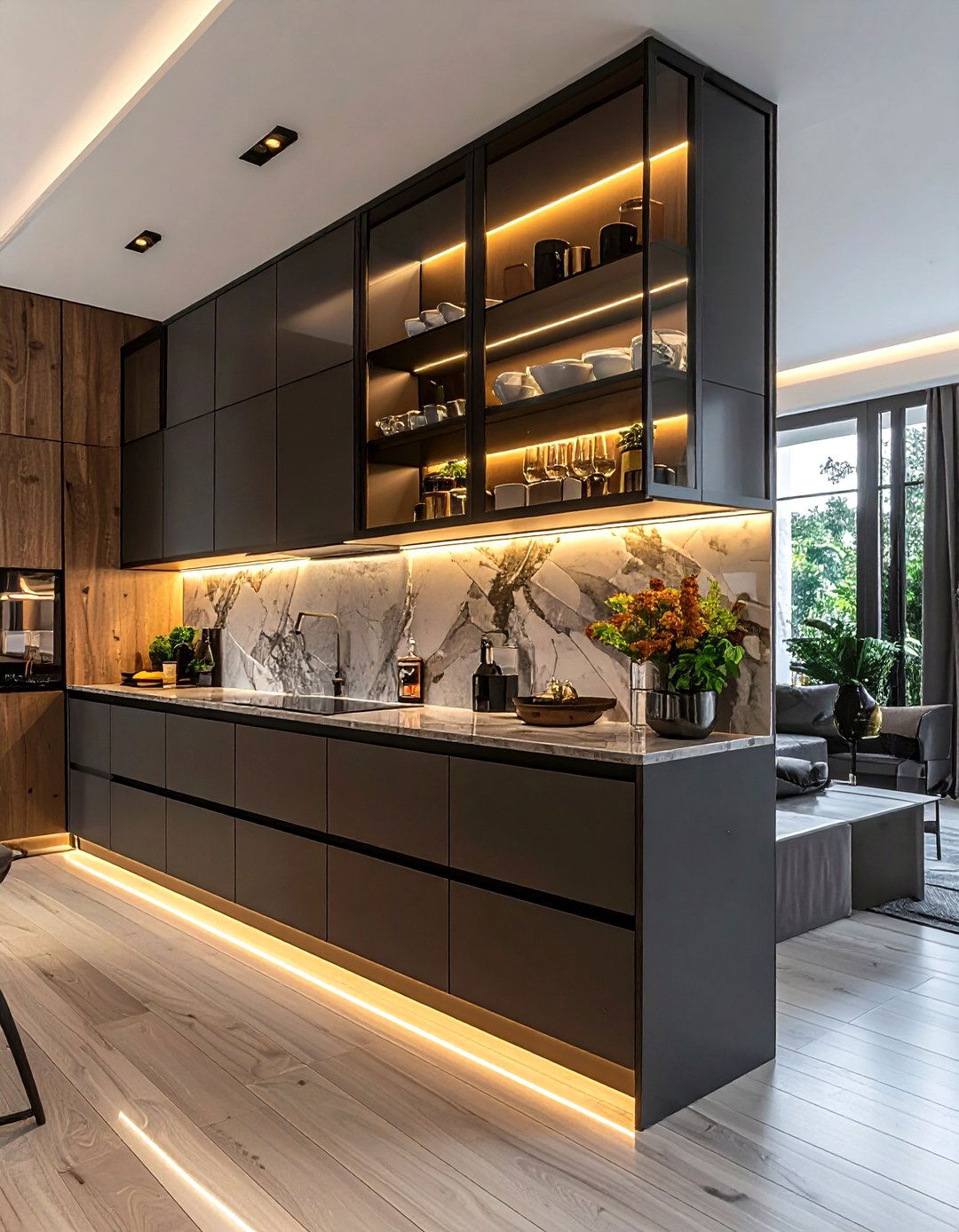 Glass front kitchen cabinets - 30 urban industrial kitchen ideas