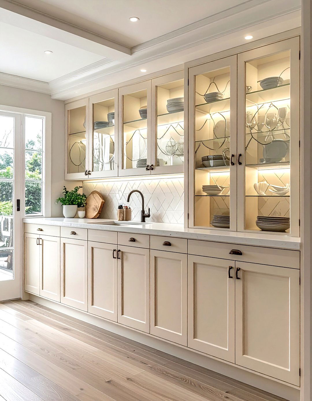 Glass front kitchen cabinets - 30 French farmhouse kitchen ideas