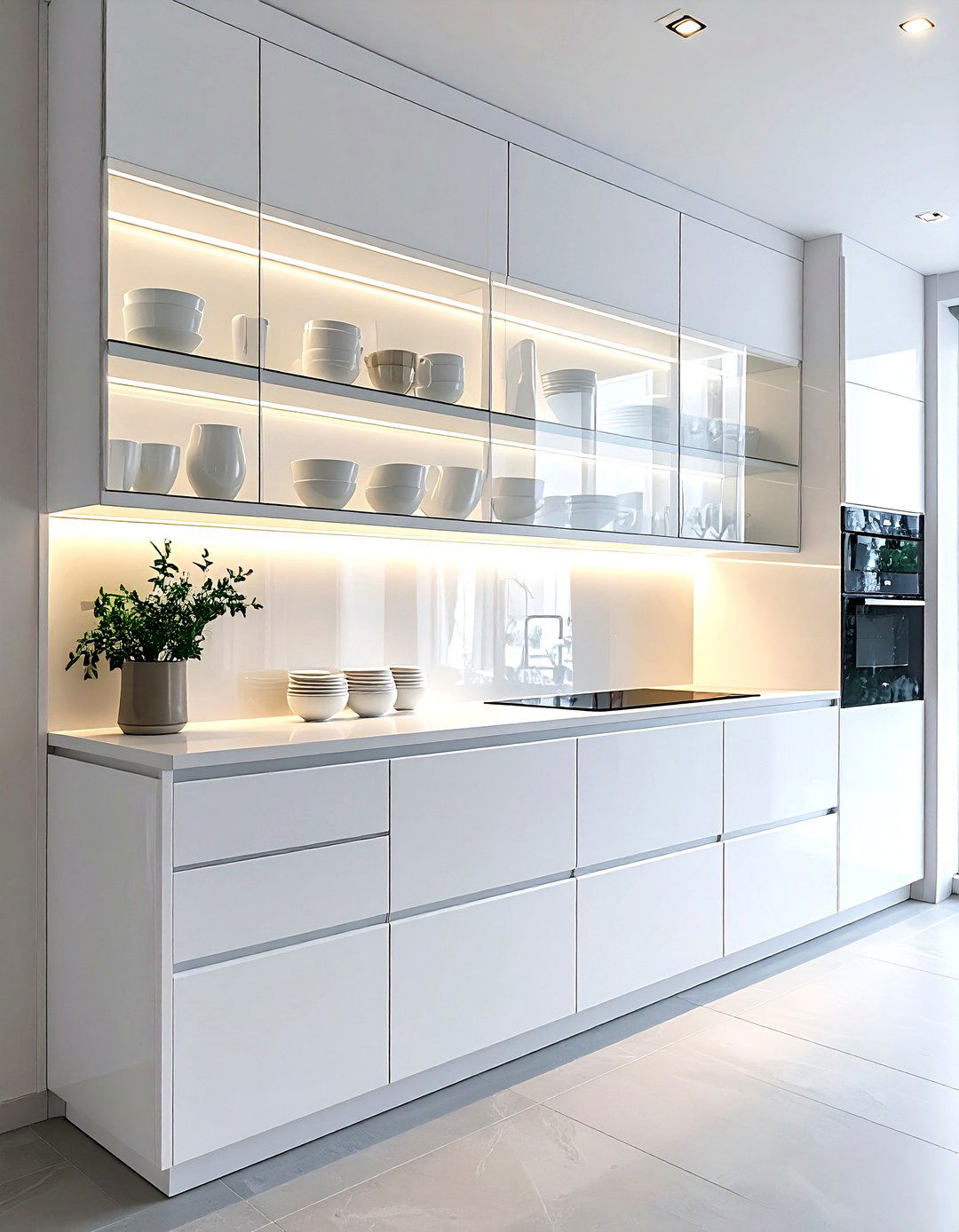 Glass front slab cabinets - 30 flat panel kitchen cabinet ideas