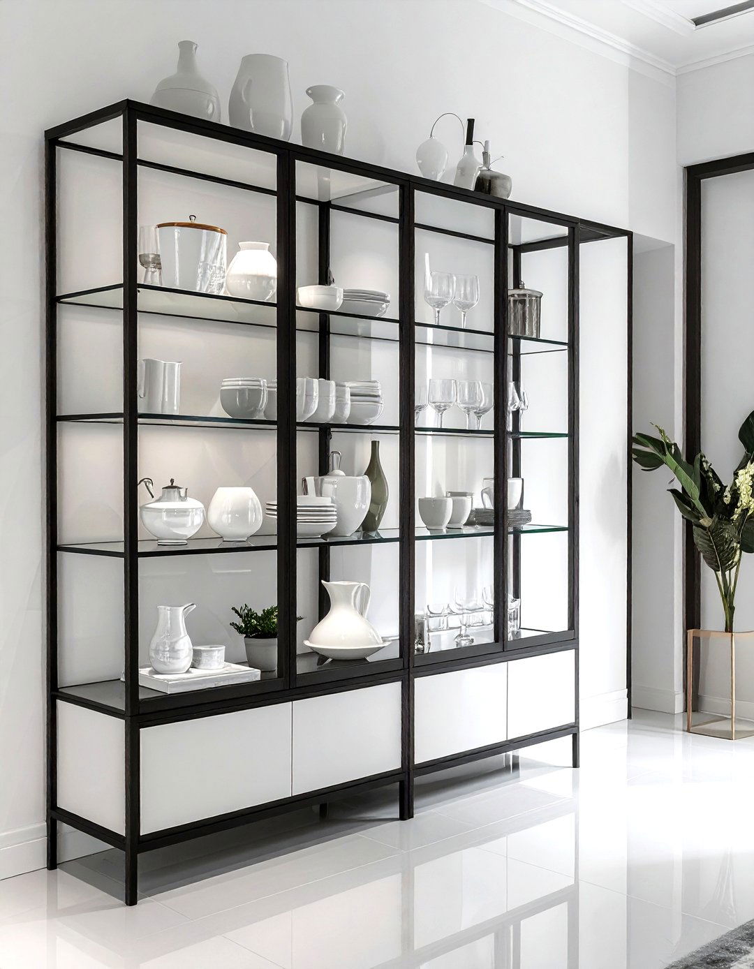 Glass front wall cabinet - 30 living room wall storage ideas