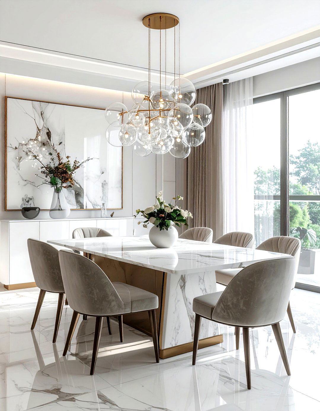 Glass globe chandelier for dining area - 30 dining room accent lighting ideas