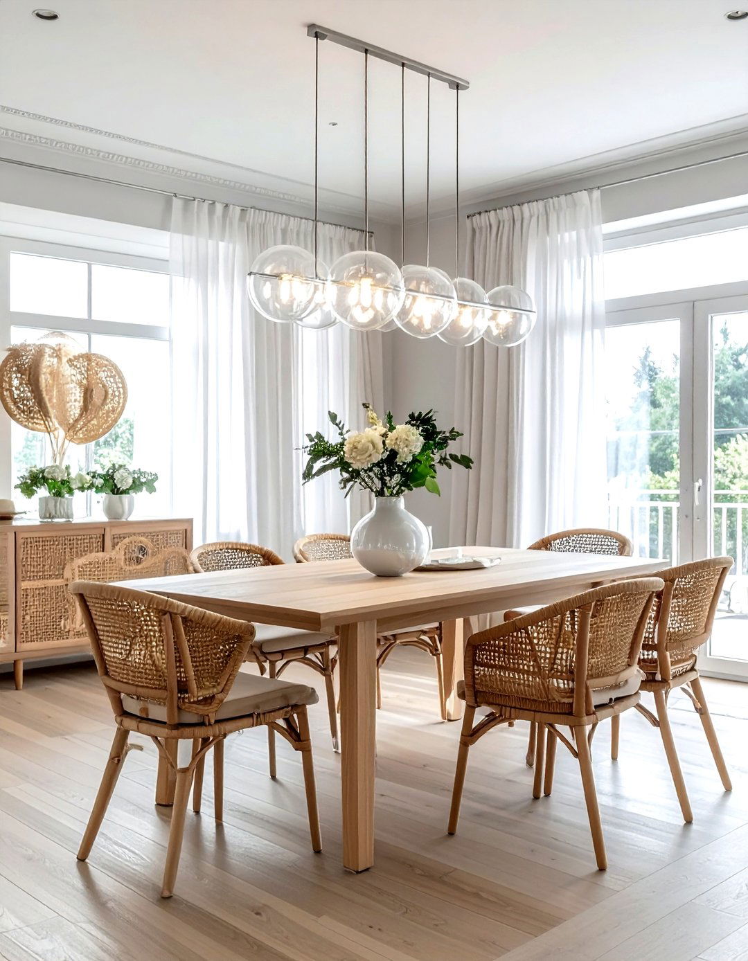 Glass globe linear chandelier - 30 linear chandelier dining room ideas