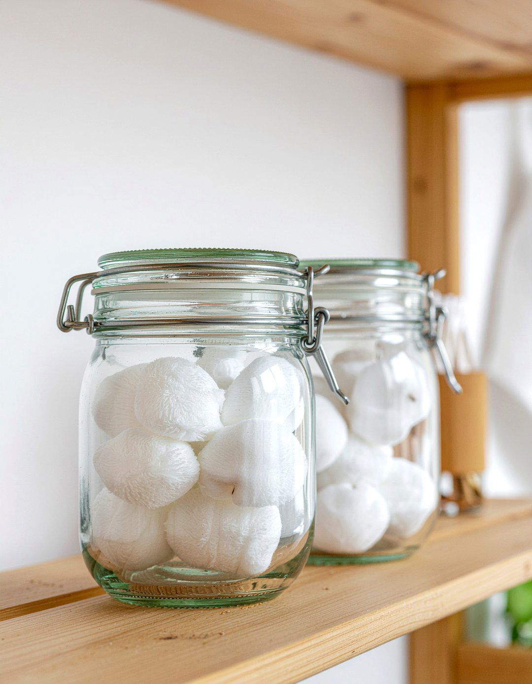 Glass jars with cotton balls - 30 bathroom layering ideas