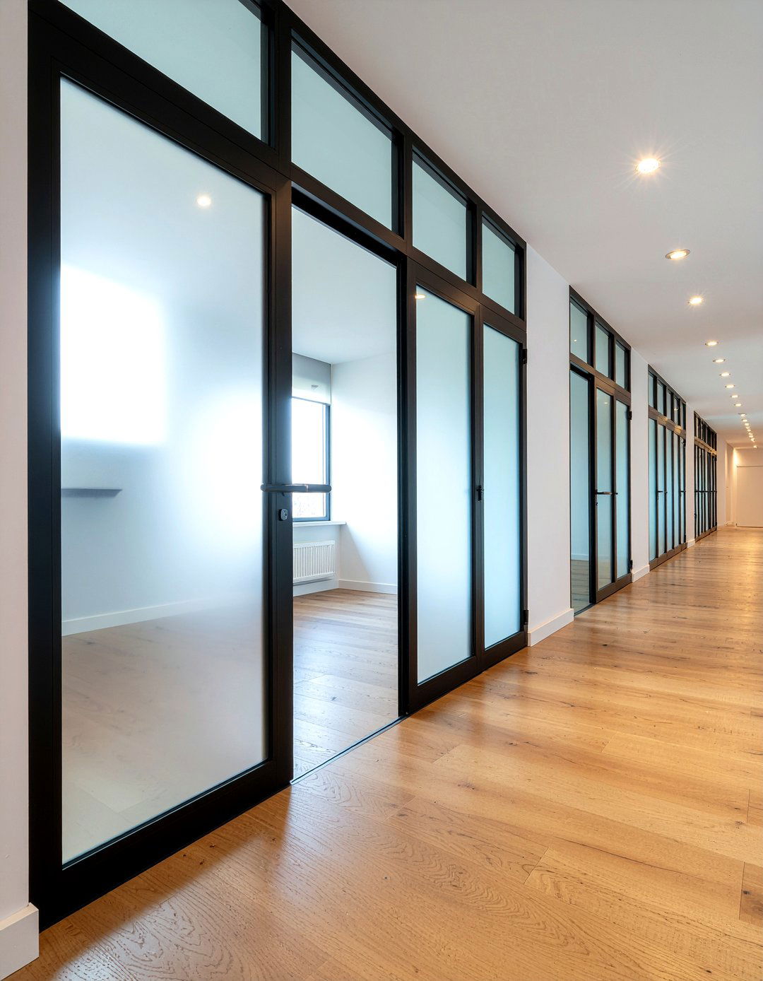 Glass panel doors - 30 bedroom hallway ideas