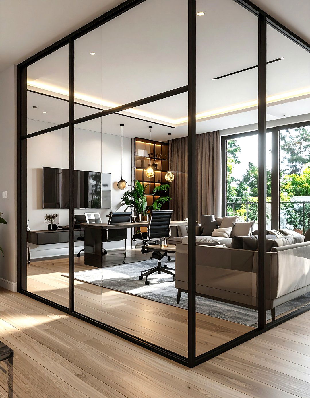 Glass partition wall - 30 living room zoning ideas