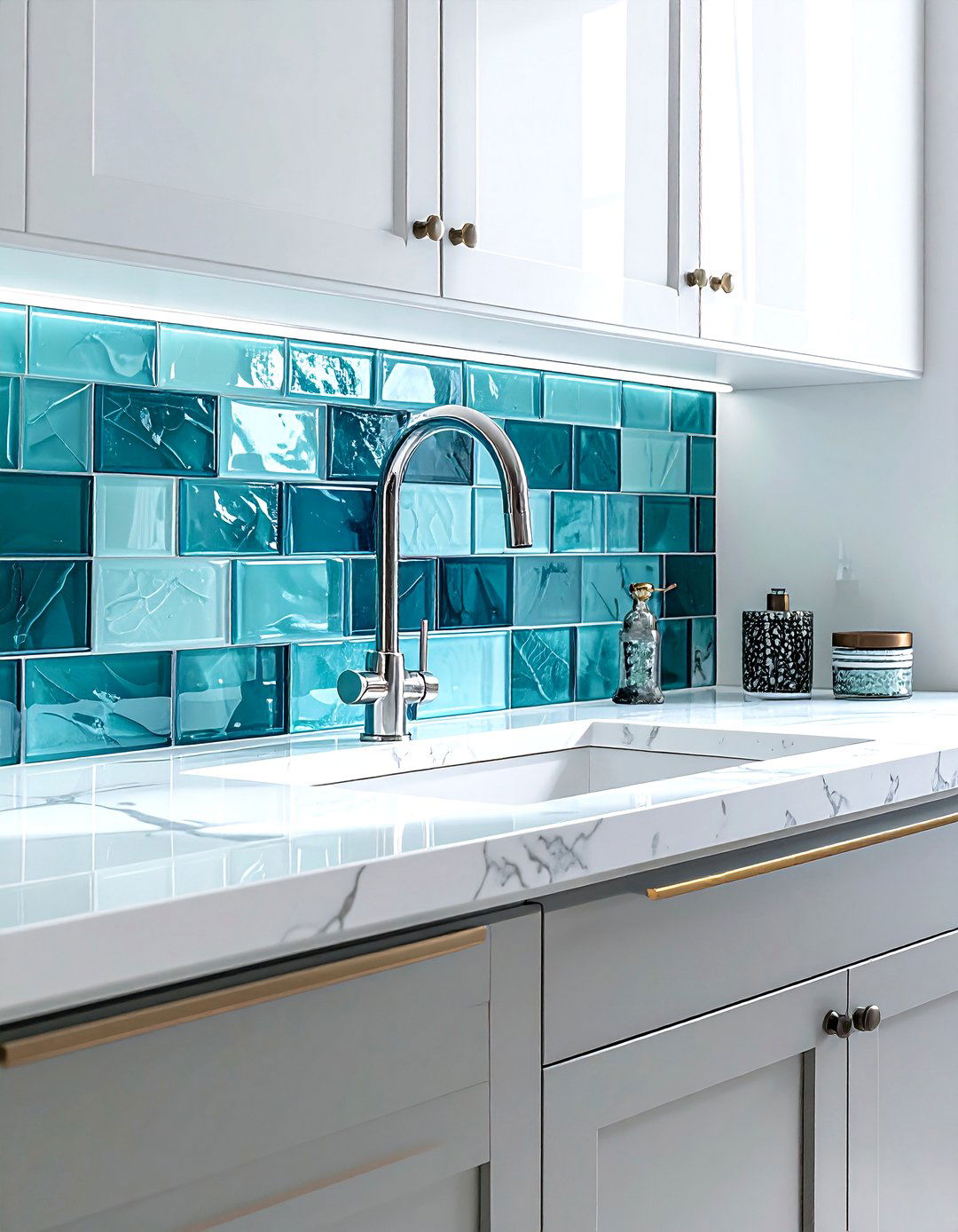 Glass penny tile backsplash - 30 penny tile bathroom ideas