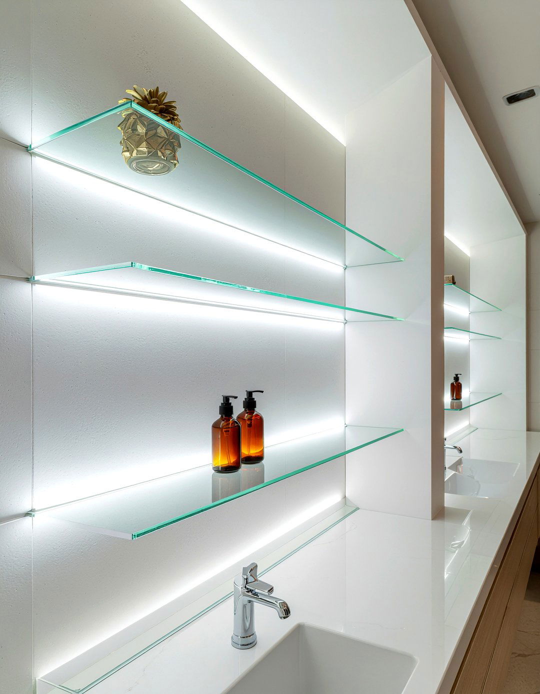 Glass shelf led lighting - 30 bathroom LED lighting ideas