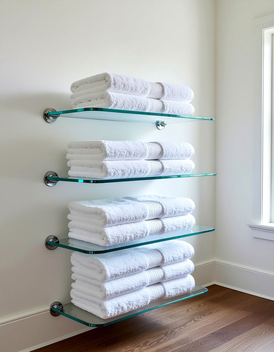 Glass shelf storage - 30 bathroom towel ideas