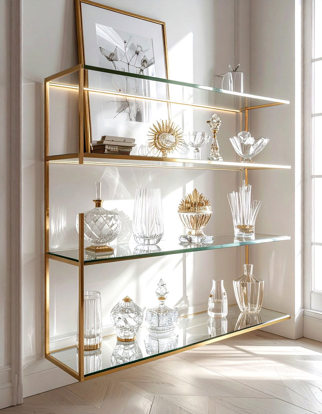 Glass shelf styling - 30 shelf vignette ideas