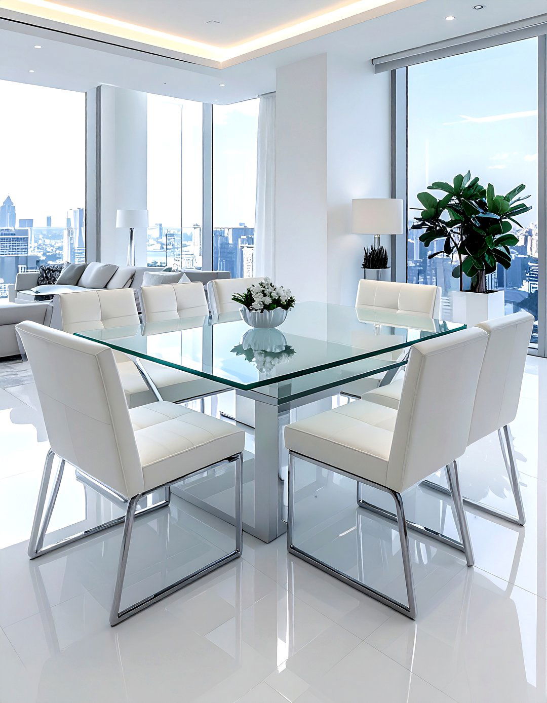 Glass table with chrome legs - 30 glass dining table ideas