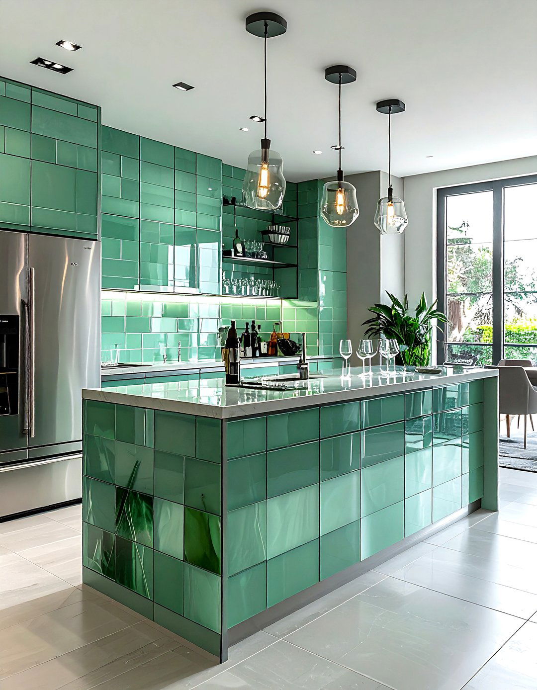 Glass tile beverage center - 30 living room backsplash ideas