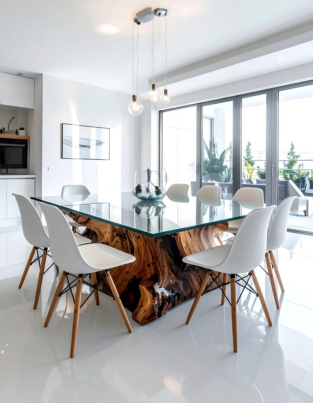 Glass top live edge table - 30 live edge dining room ideas