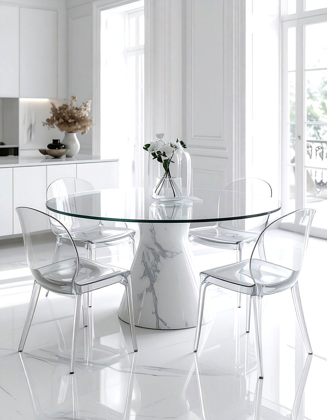 Glass top pedestal table - 30 glass dining table ideas