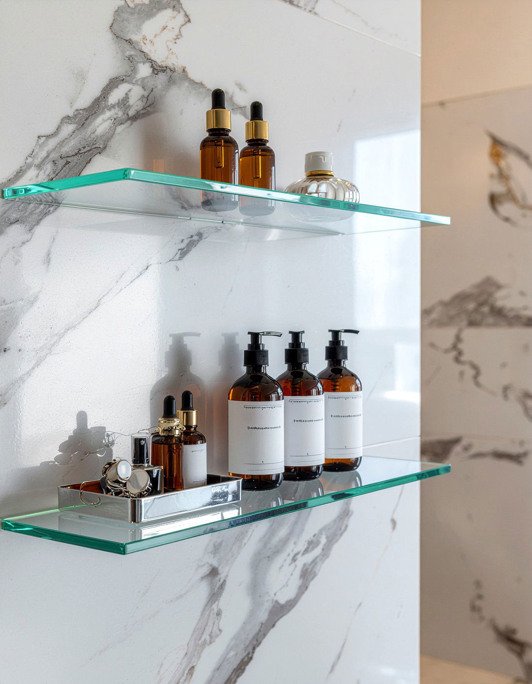 Glass wall shelf for bathroom - 30 bathroom shelf styling ideas