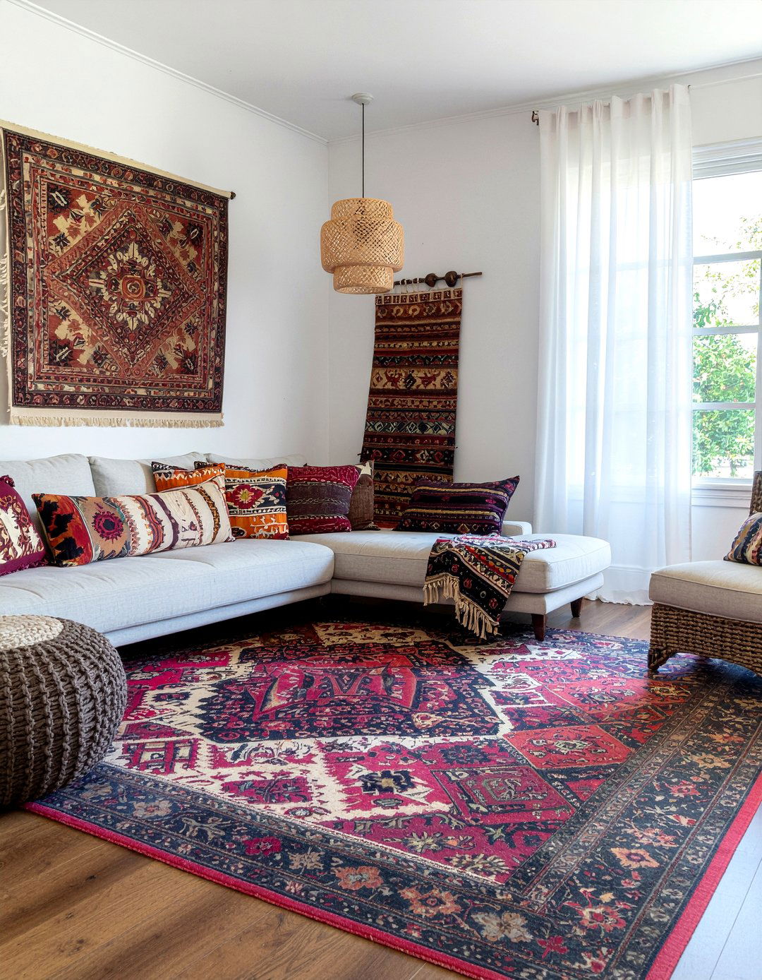 Global textile decor - 30 maximalist living room ideas