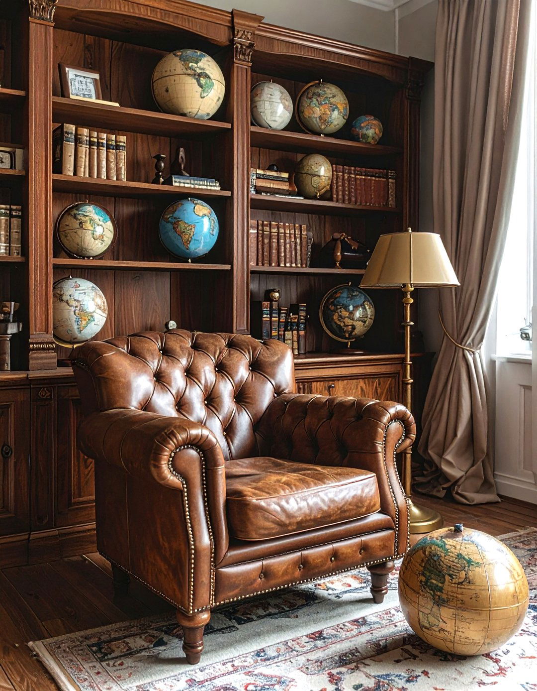 Globe Collection Display - 30 travel themed living room ideas