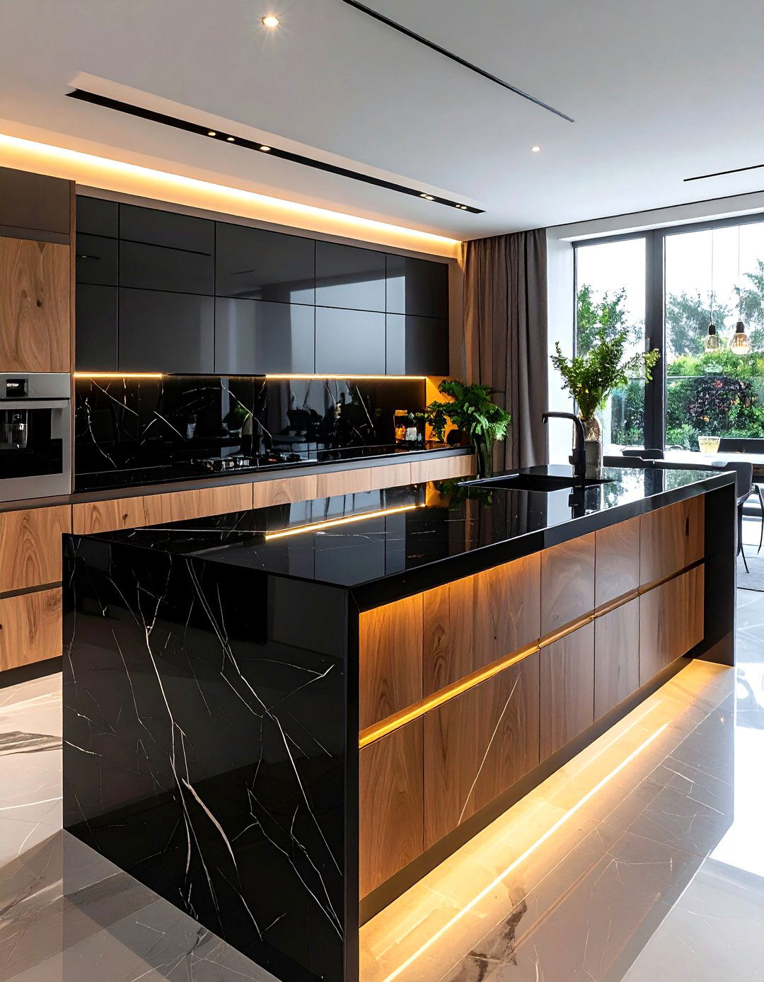 Glossy Black Countertop Modern Kitchen - 30 black countertop kitchen ideas